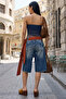 Limited Edition Indigo Dantel Detaylı Straplez Dokuma Gabardin Bluz TPRSS26BZ00068 - 3
