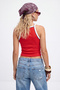 Red Slogan Fitted Halter Neck Sleeveless Cotton Ribbed Knitted Tank Top Twoss26Al00040 - 4