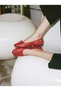 Magni Red Lace Embroidered Bow Detail Women's Ballerinas