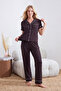 Kahverengi Biyeli Cep Detaylı Viskon Örme Pijama Takımı THMSS26PT00047 - 3