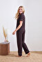 Kahverengi Biyeli Cep Detaylı Viskon Örme Pijama Takımı THMSS26PT00047 - 2