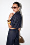 Navy Blue Shirt Collar Front Buttoned Crop Seasonal Slim Jacket Tdrss26Ce00016 - 3
