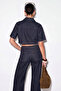 Navy Blue Shirt Collar Front Buttoned Crop Seasonal Slim Jacket Tdrss26Ce00016 - 4