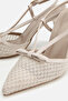 Women's Beige Bow Detailed Mesh Thin Strap High Heel Shoes - 3