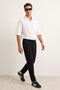 Siyah Beli Lastikli Slim Fit Duble Paça Kumaş Pantolon TMNAW21PL0107 - 2