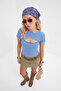 Mavi Çizgili Fitted 2 Parçalı Pencere Detaylı Fitted Crop Esnek Örme T-Shirt TWOAW27TS00031 - 5