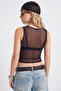Black Plain Fitted Crew Neck Sleeveless Tulle Knitted Blouse Twoss26Bz01099 - 5