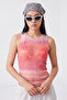 Pink Printed Fitted Crew Neck Sleeveless Tulle Knitted Blouse Twoss26Bz01099 - 4