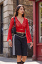 Kırmızı Düz Bolero V Yaka Standart Kol Uzun Bağlama Detaylı Super Crop Tül Örme Bluz TWOSS26BZ01078 - 3