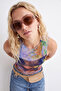 Blue Printed Fitted Crew Neck Sleeveless Tulle Knitted Blouse Twoss26Bz01099 - 3