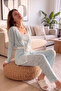 Blue Striped Floral Print Pegasus Pajama Set with Robe - 2