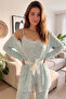 Blue Striped Floral Print Pegasus Pajama Set with Robe - 8