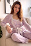 Pink Striped Floral Print Pegasus Pajama Set with Robe - 6