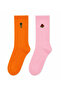 Orange-Pink 2-Pair Cotton Blend Embroidered Pineapple/Watermelon Knitted College Socks Thmss26Co00034