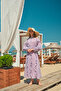 Women's Floral Pattern Shiny Striped Dress Lilac - 5