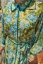 Women's Shirt Collar Leaf and Flower Pattern Inner Lining Waist Tie Button Detail Dress Fat Green - 13