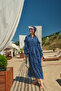 Women's Floral Pattern Shiny Striped Dress Navy Blue - 3