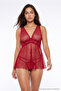 Bordo Puantiye Tül Dantel ve Çapraz Bağlama Detaylı Babydoll/Fantezi Gecelik THMSS26LL00006 - 2