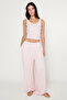 Women's Pink Knitted Trousers Premium Viscose Soft Textured Standard Fit with Pockets Elastic Waist Comfortable - 6