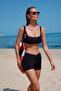 Siyah V Kesim Yüksek Bel Şortlu Basic Bikini Altı TBESS25BA00025