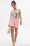 Pink High Waist Trok Detailed Comfort/Medium Stretch Plus Size Denim Shorts&Bermuda Tbbss26Ap00043 - 4