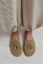 Nella Rome Beige Genuine Suede Leather Tassel Detail Flat Sole Women's Slippers