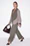 Khaki Jacket Collared Long Sleeve Shirt Top Elastic Waist Bottom Double Suit Tdrss26Au00068 - 3