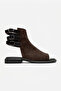 Carina Brown Suede Genuine Leather Women's Sandals with Side Zipper - 4