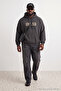 Büyük Beden Antrasit Oversize İçi Polar/Sıcak Tutan Nakışlı Sweatshirt TMNAW25AO00057