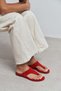 Almira Red Suede Leather Flat Sole Women's Flip Flops - 3