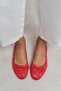 Magni Red Lace Embroidered Bow Detail Women's Ballerinas - 3