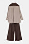 Brown Jacket Collared Long Sleeve Shirt Top Elastic Waist Bottom Double Suit Tdrss26Au00068 - 2