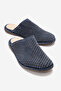 Melara Denim Blue Suede Genuine Leather Perforated Closed-Front Women's Slippers