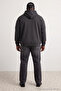 Büyük Beden Antrasit Oversize İçi Polar/Sıcak Tutan Nakışlı Sweatshirt TMNAW25AO00057 - 2