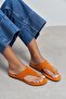 Almira Orange Suede Leather Flat Sole Women's Flip Flops - 8