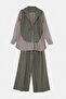 Khaki Jacket Collared Long Sleeve Shirt Top Elastic Waist Bottom Double Suit Tdrss26Au00068 - 5