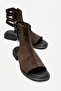 Carina Brown Suede Genuine Leather Women's Sandals with Side Zipper