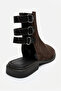 Carina Brown Suede Genuine Leather Women's Sandals with Side Zipper - 5