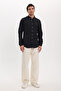 Men's slim fit 100% cotton linen textured button-down collar black shirt - 2