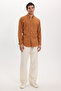 Men's Slim Fit Slim Fit Long Sleeve 100% Cotton Linen Texture Buttoned Lapel Brick Color Shirt - 2