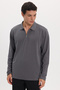 Men's standard fit regular cut cotton long sleeve zippered smoked polo collar sweatshirt - 4