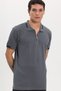 Men's Slim Fit 100% Cotton Short Sleeve Zippered Anthracite Polo Neck T-Shirt - 9