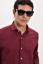 Men's Regular Fit Classic Cut Cotton Easy-Iron Dobby Claret Red Shirt - 5