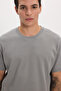 Unisex Relax Fit Comfortable Cut 100% Cotton Soft Textured Lightweight Thick Gray Crew Neck T-Shirt - 4