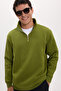 Unisex relax fit comfortable cut cotton fleece lined half zipper khaki high neck sweatshirt - 4
