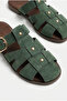 Women's Green Suede Gold Buckle Belt Strap Flat Sole Slippers 50021004 - 4