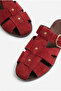 Women's Red Suede Gold Buckle Belt Strap Flat Sole Slippers 50021004 - 5