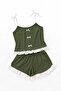 Women's Khaki Strappy Ruffle Detailed Shorts Pajama Set - 4
