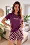 Purple Daisy Days Patterned Short Sleeve Shorts Knitted Women's Pajamas Set - 4