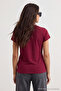 Wardrobe Essentials Bordo Basic %100 Pamuk Fitted Bisiklet Yaka Esnek Örme T-Shirt TWOAW27TS00004 - 3